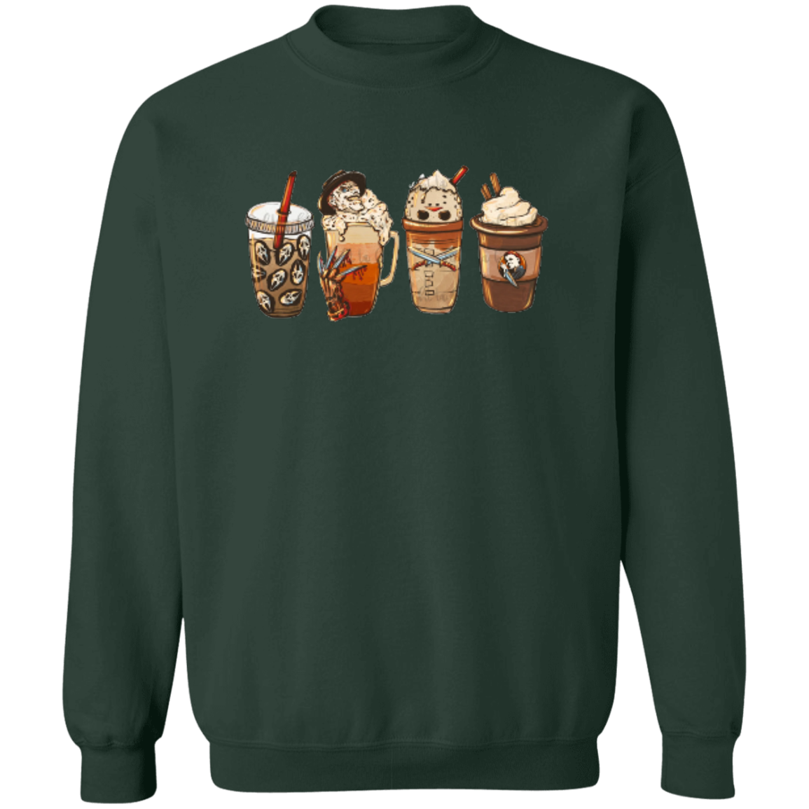 Horror Movie Halloween Coffee Late  Pullover Crewneck Sweatshirt