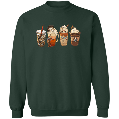 Horror Movie Halloween Coffee Late  Pullover Crewneck Sweatshirt