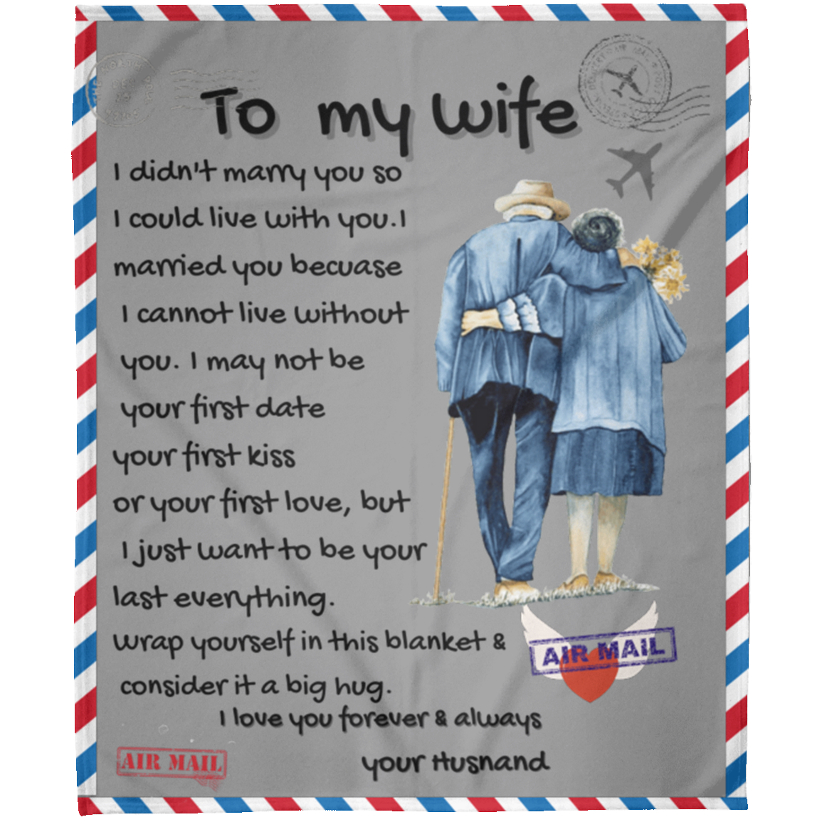 To My wife Old Couple Valentine's Day Blanket for Husband Wife Girlfriend Boyfriend Couples Fleece Blanket 50x60