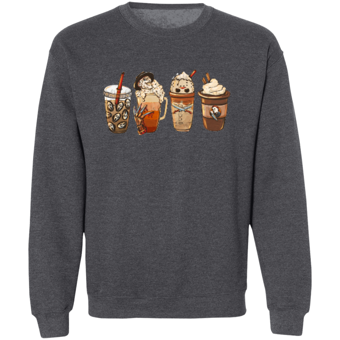 Horror Movie Halloween Coffee Late  Pullover Crewneck Sweatshirt