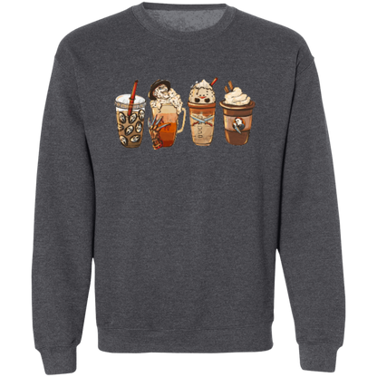 Horror Movie Halloween Coffee Late  Pullover Crewneck Sweatshirt