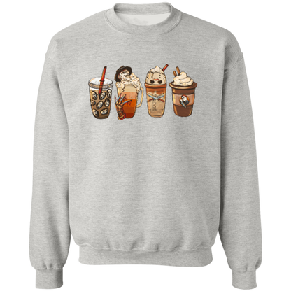 Horror Movie Halloween Coffee Late  Pullover Crewneck Sweatshirt