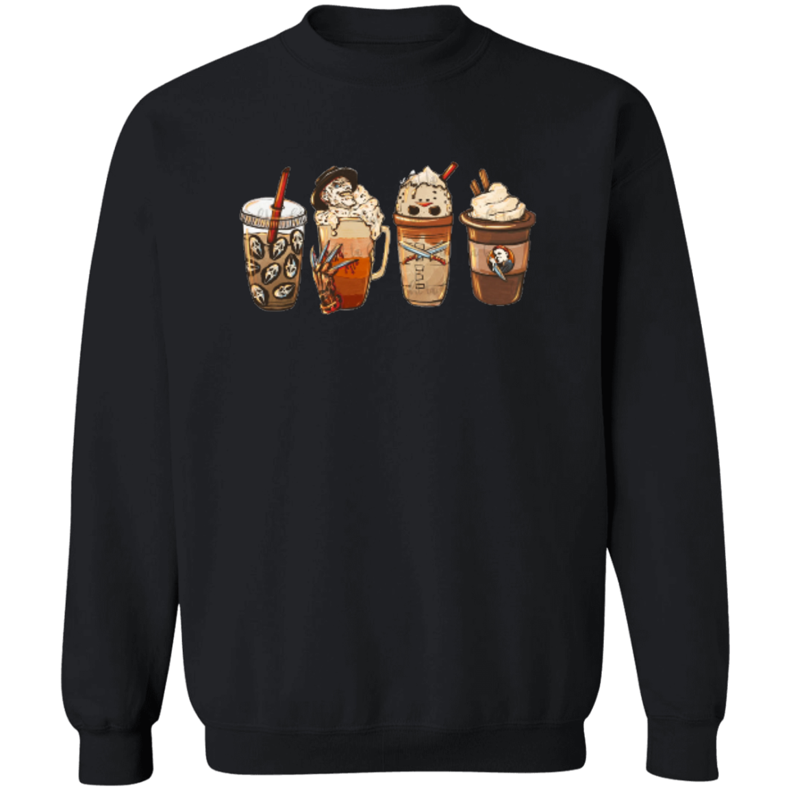 Horror Movie Halloween Coffee Late  Pullover Crewneck Sweatshirt