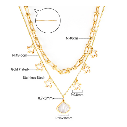 Multi Layers 18k Gold Link Chain Necklace Stainless Steel Pendant  Non Tarnish Necklace for Women