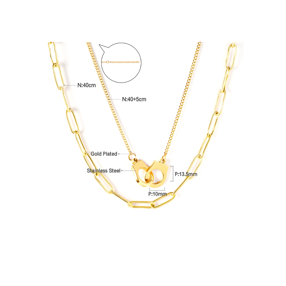 Multi Layers 18k Gold Link Chain Necklace Stainless Steel Pendant  Non Tarnish Necklace for Women