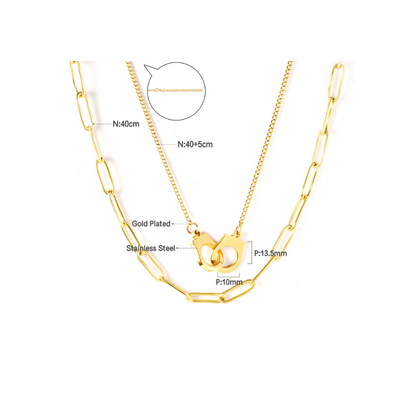 Multi Layers 18k Gold Link Chain Necklace Stainless Steel Pendant  Non Tarnish Necklace for Women