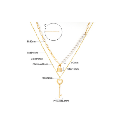 Multi Layers 18k Gold Link Chain Necklace Stainless Steel Pendant  Non Tarnish Necklace for Women